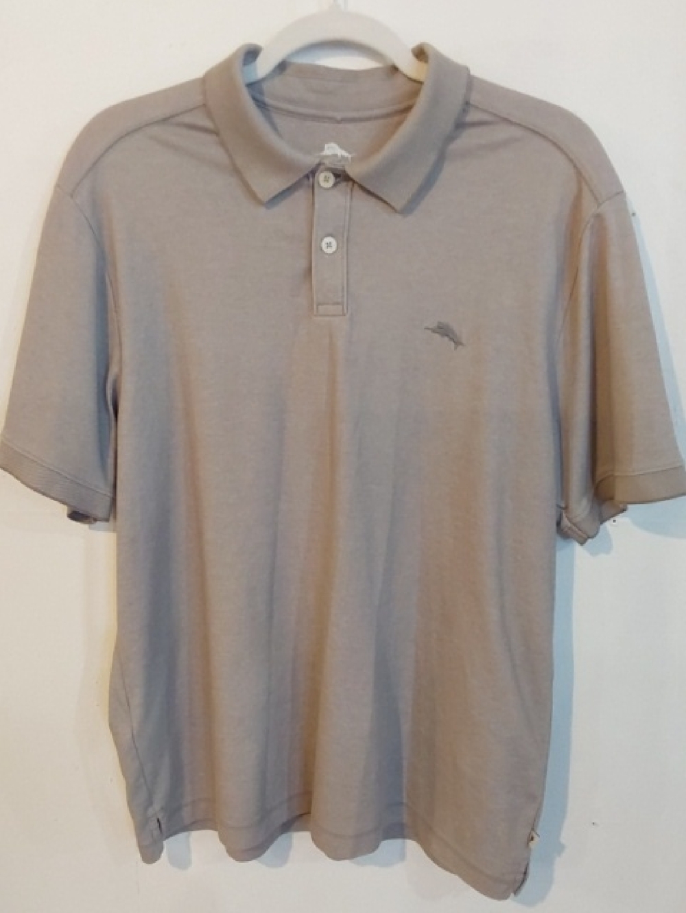 Tommy Bahama|Mens Gray Polo Shirt Neutral Preppy Chest Logo Short Sleeves  L